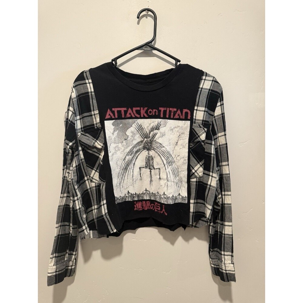 Reworked Upcycle  Oversize Attack On Titan Cropped  One of a Kind Top XS/S